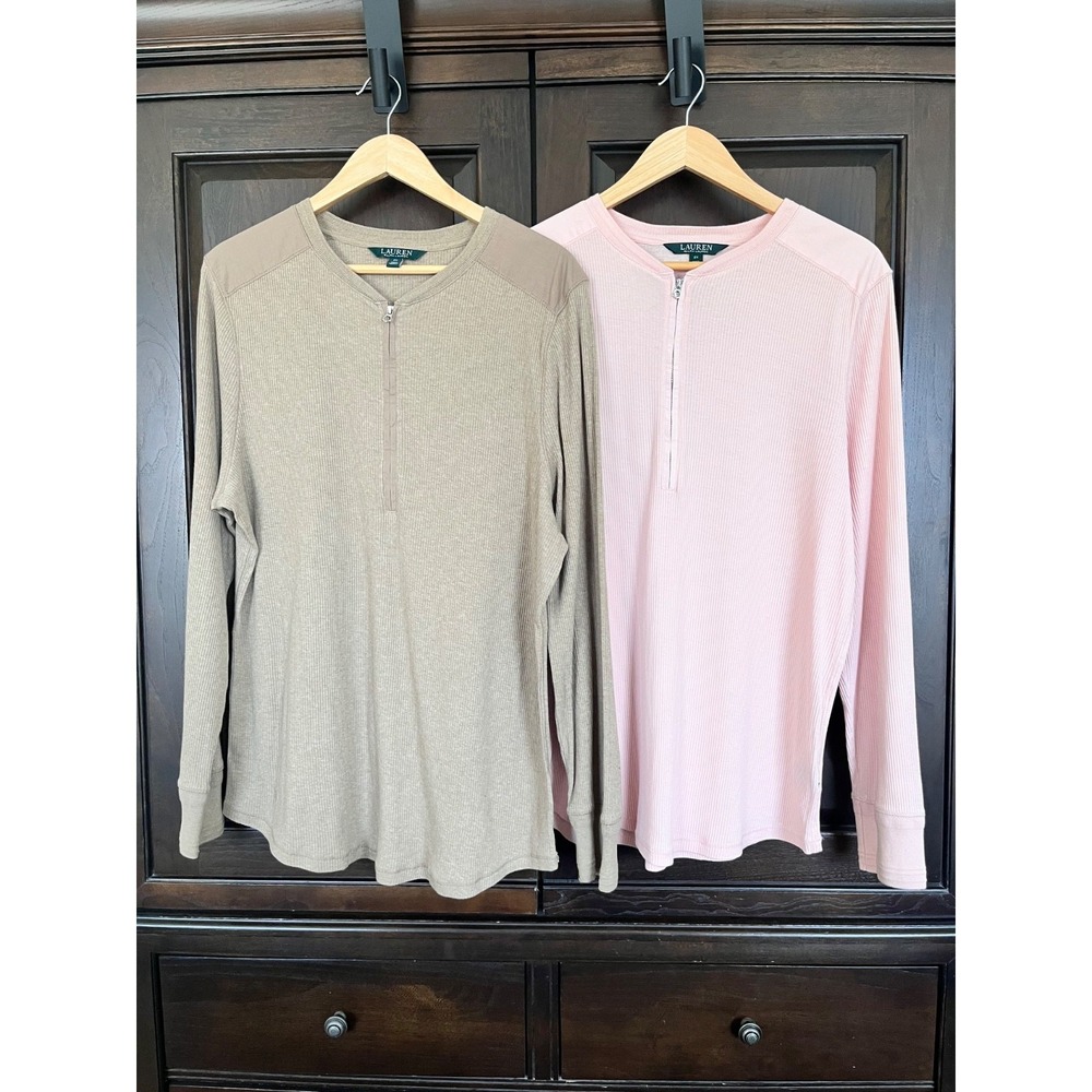 LRL LAUREN RALPH Half Zip Ribbed Henley‎ Top Lot Womens 2X Minimalist Capsule